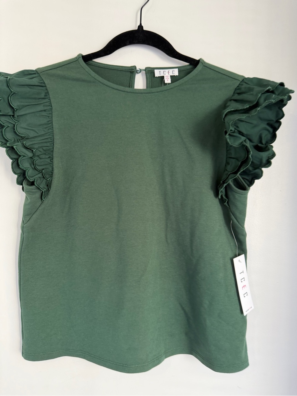 TCEC Dark Green Ruffle Sleeve Tank Top